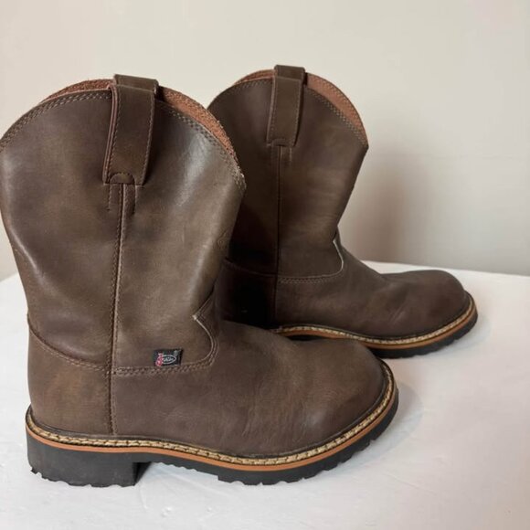 Justin 100% Leather Sq Toe Cowboy / Work Boots EC Boys Sz 2 EC - Picture 6 of 10